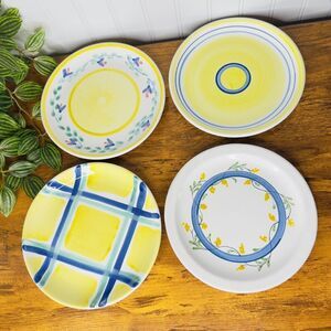 4 Vintage Caleca Italy Colorful Salad Lunch Plates 8.25” Yellow Blue Floral